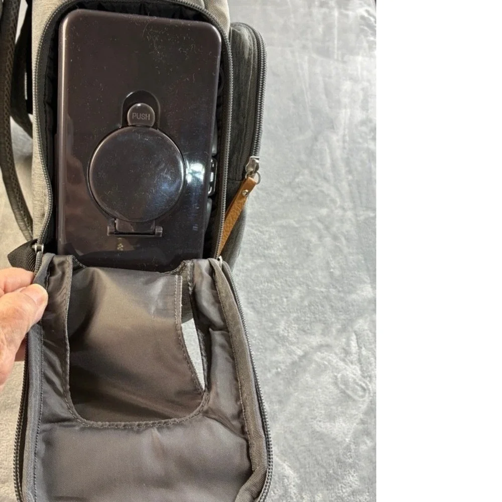 iPack Baby Diaper Bag‎ Backpack Gray Heathered Insulated Pocket Wipes Dispenser